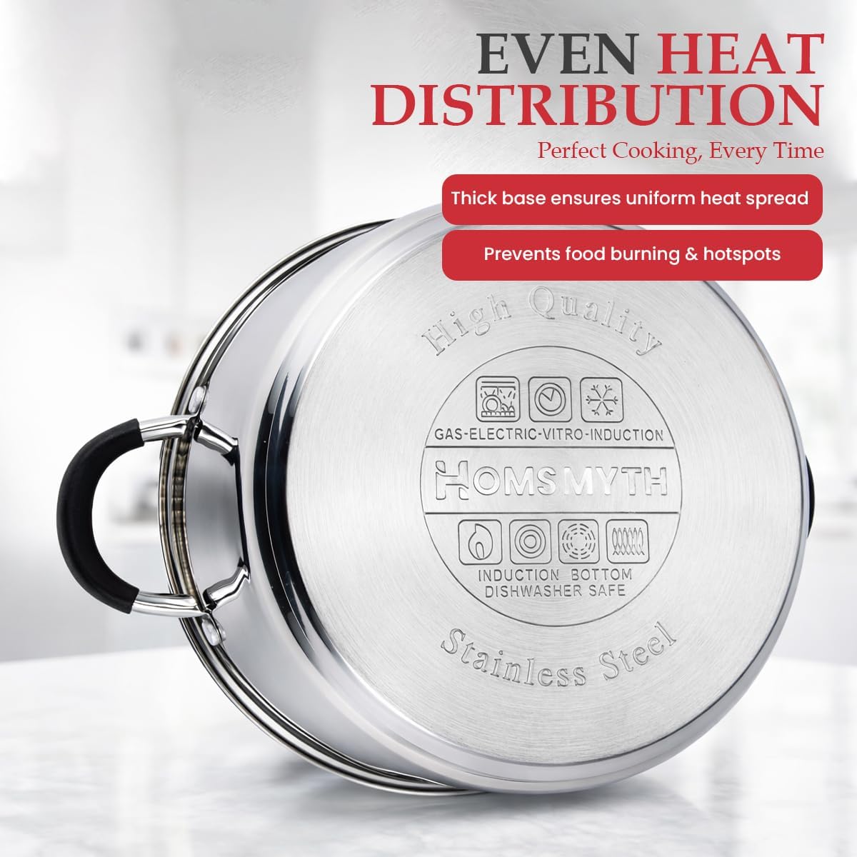 12 Pcs Stainless Steel Pots and Pans Set – Induction Compatible Cooking Pot with Silicon Handles and Glass Lids | Stockpot Set Casserole, Frying Pan & Saucepan Set | Durable Cookware Set